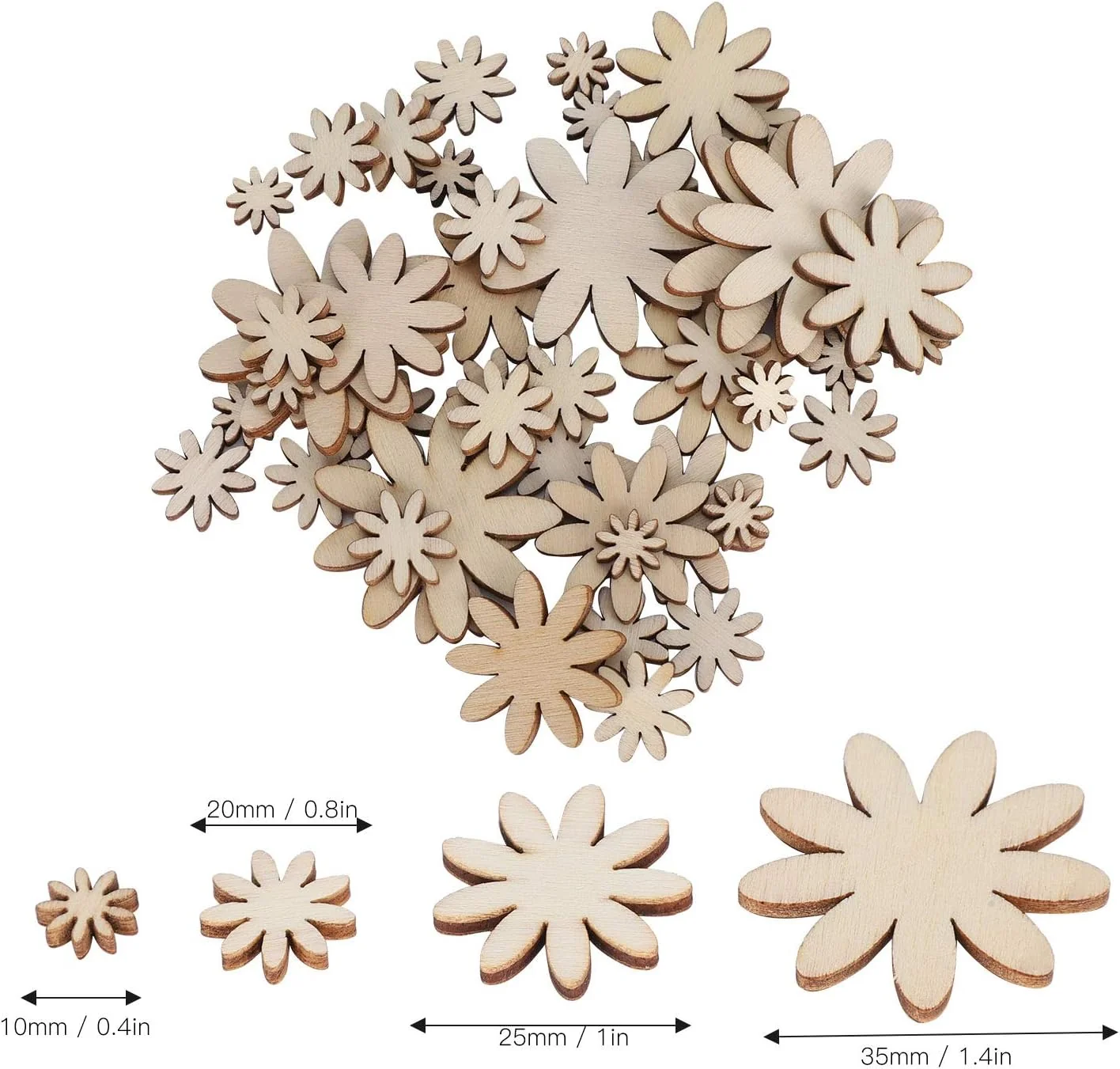 TOPINCN 250Pcs Wooden Flowers Wood Cutout Flower Shape Unfinished