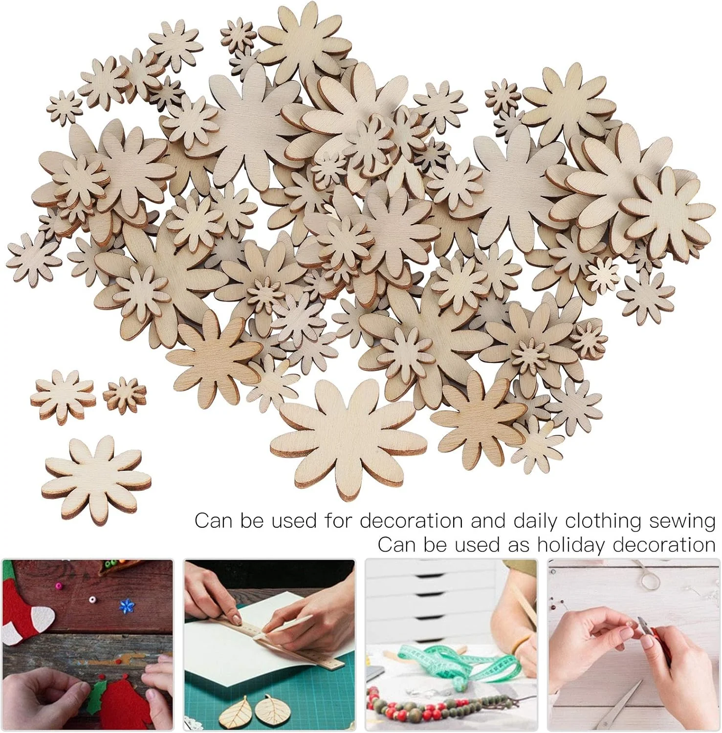 TOPINCN 250Pcs Wooden Flowers Wood Cutout Flower Shape Unfinished