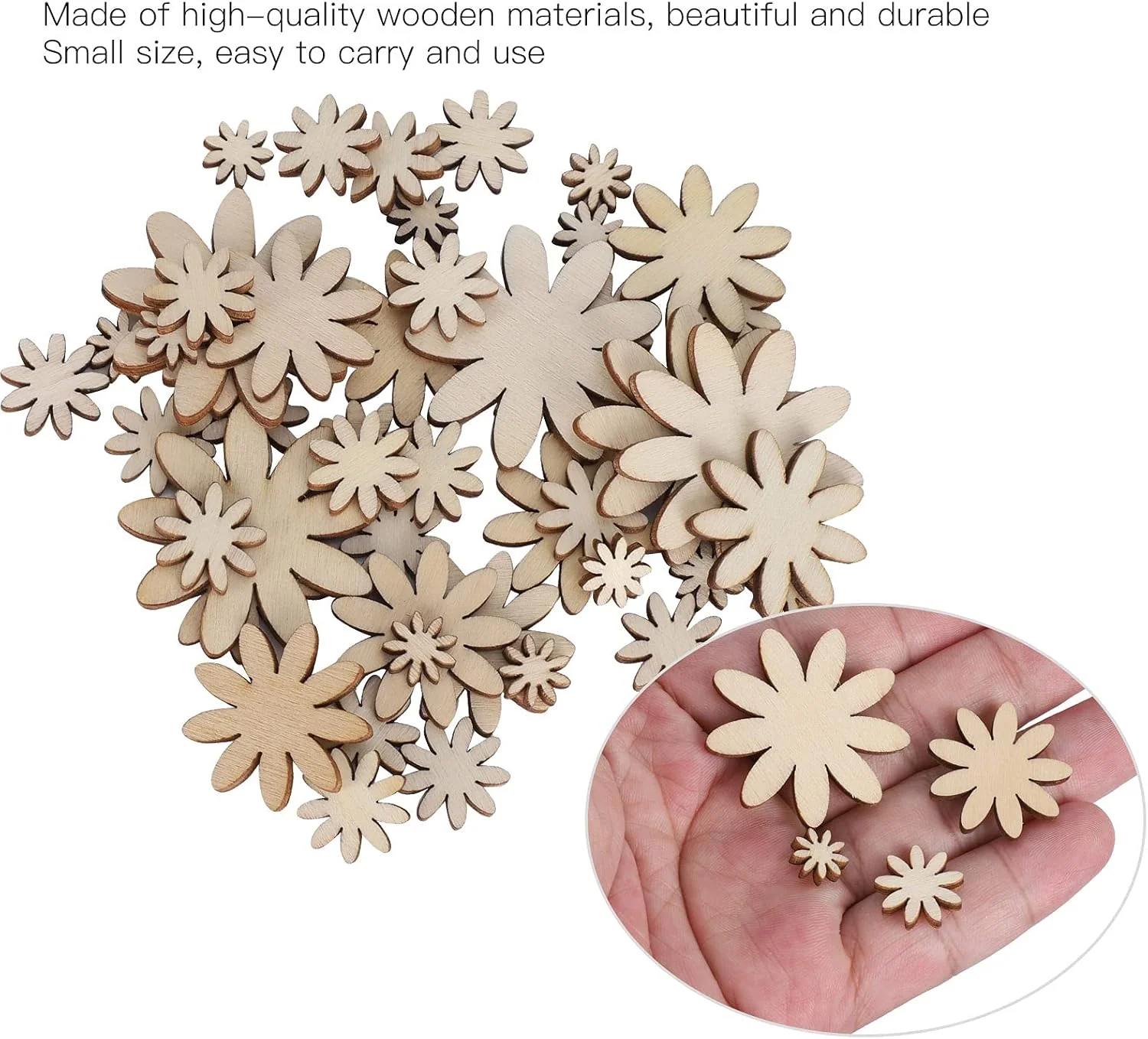 TOPINCN 250Pcs Wooden Flowers Wood Cutout Flower Shape Unfinished
