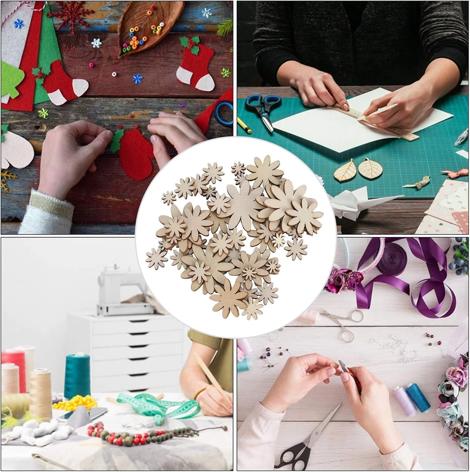 TOPINCN 250Pcs Wooden Flowers Wood Cutout Flower Shape Unfinished