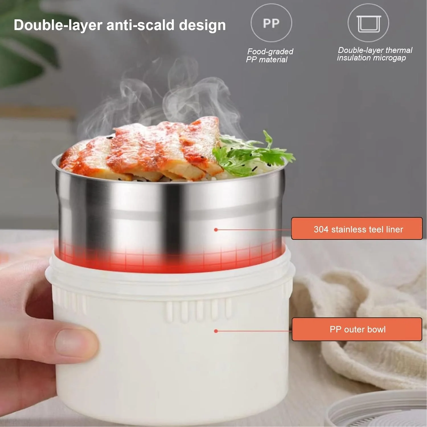 TOPINCN 2L Container For Hot Food, 304 Stainless Steel