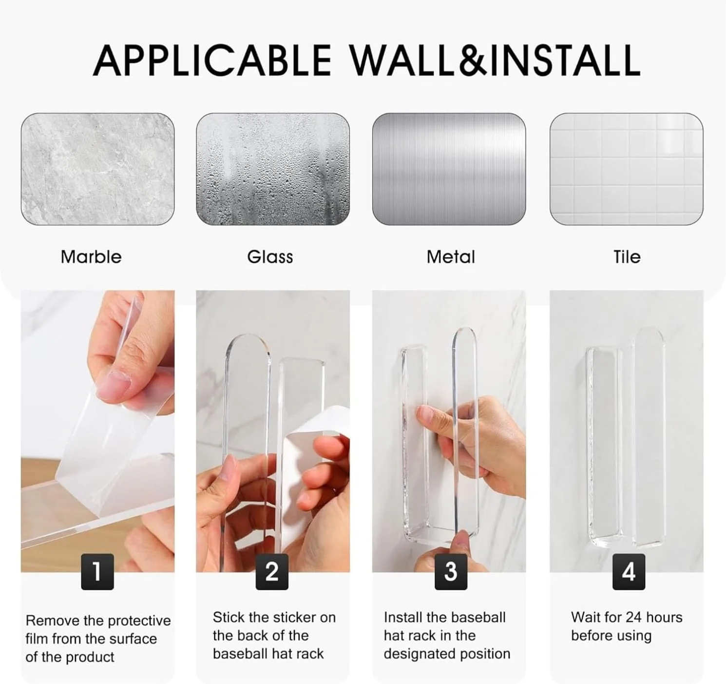 TOPINCN 4pcs Baseball Hat Rack, Sturdy Acrylic Wall