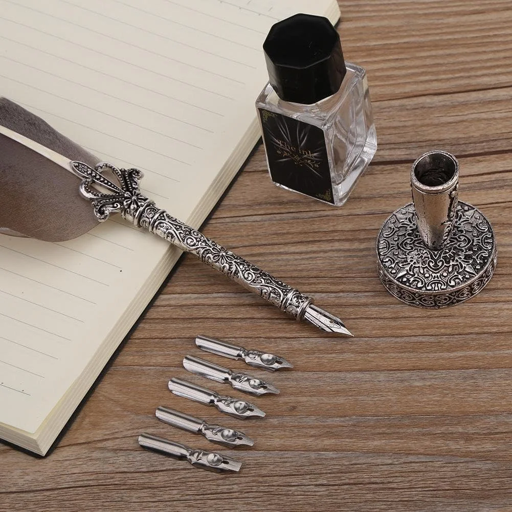 TOPINCN Antique Dip Pen Quill Pen Calligraphy Metal