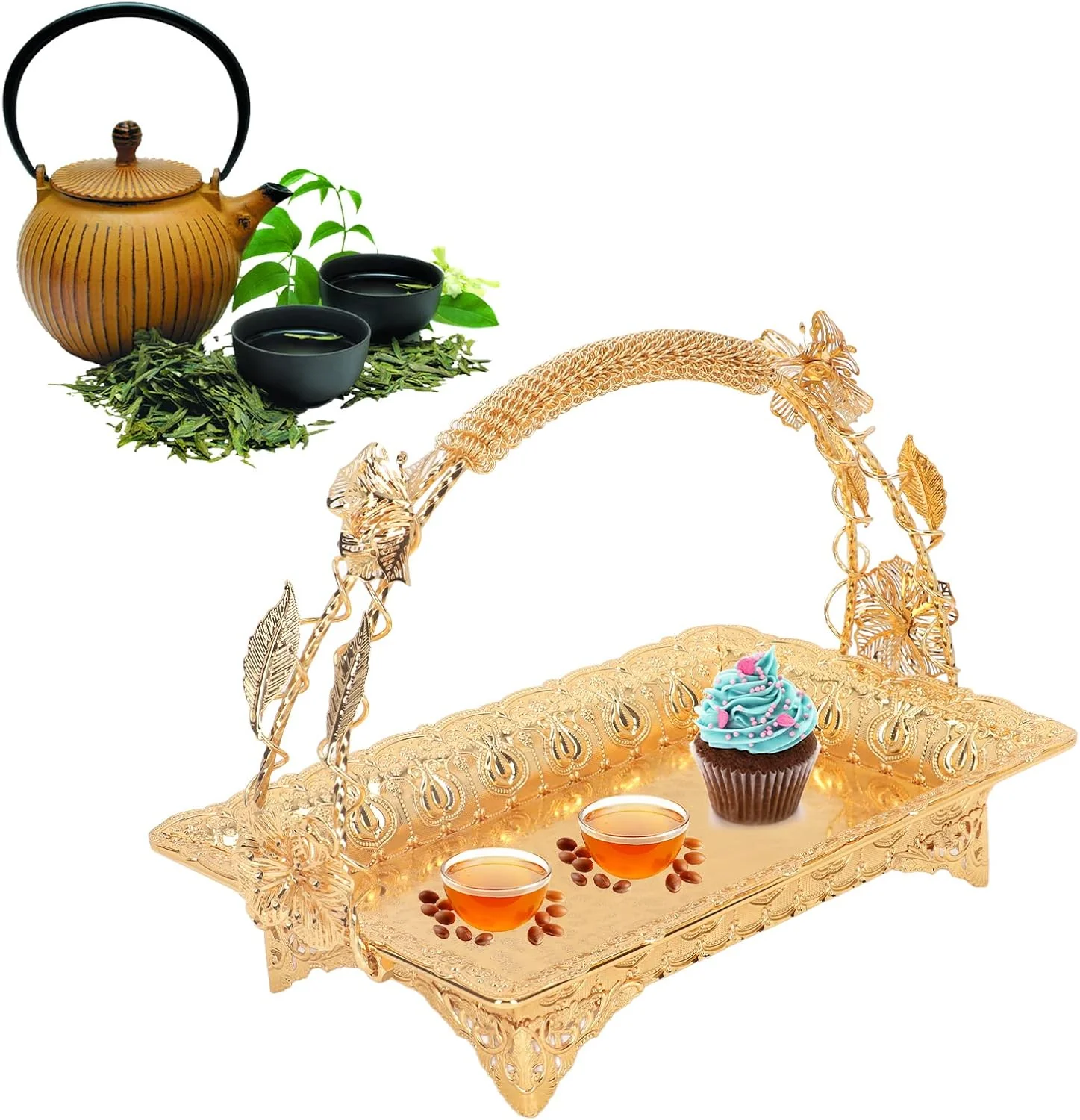 TOPINCN Coffee Serving Tray, Vintage Iron Fruit Plate with