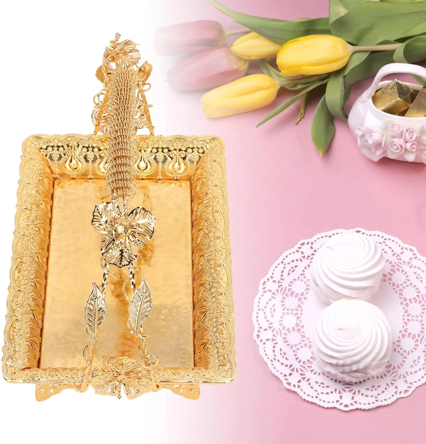 TOPINCN Coffee Serving Tray, Vintage Iron Fruit Plate with