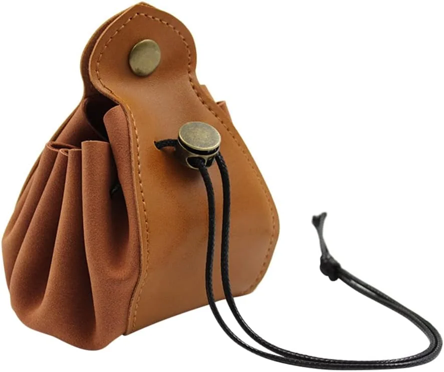 TOPINCN Drawstring Dice Bag, Vintage PU Leather, Portable