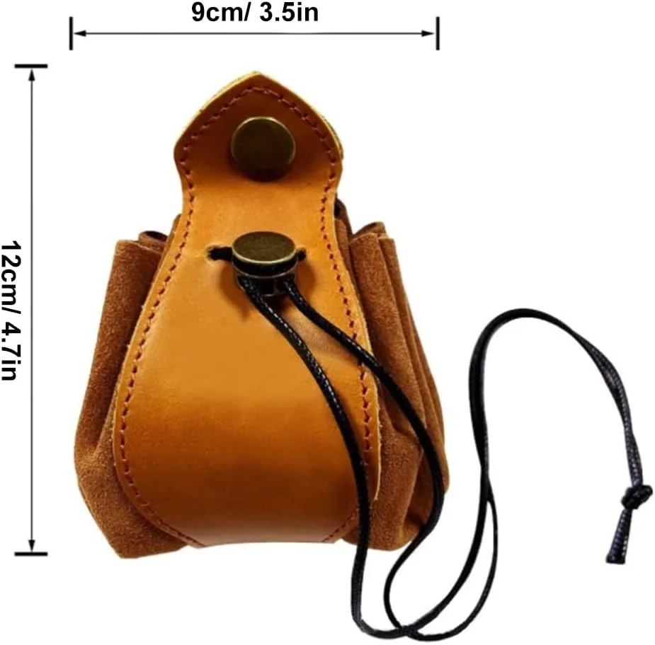 TOPINCN Drawstring Dice Bag, Vintage PU Leather, Portable