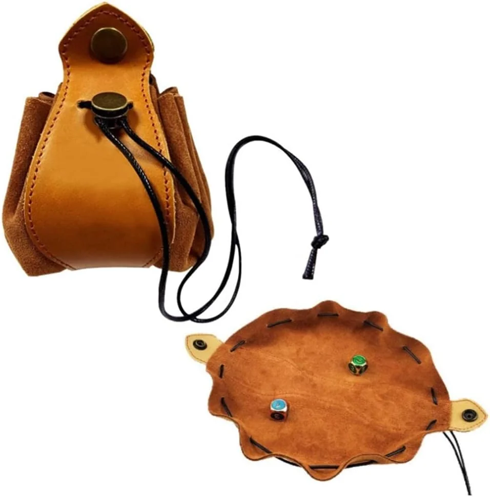 TOPINCN Drawstring Dice Bag, Vintage PU Leather, Portable