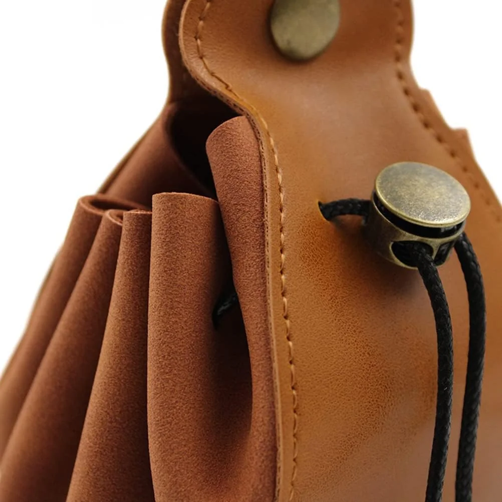 TOPINCN Drawstring Dice Bag, Vintage PU Leather, Portable