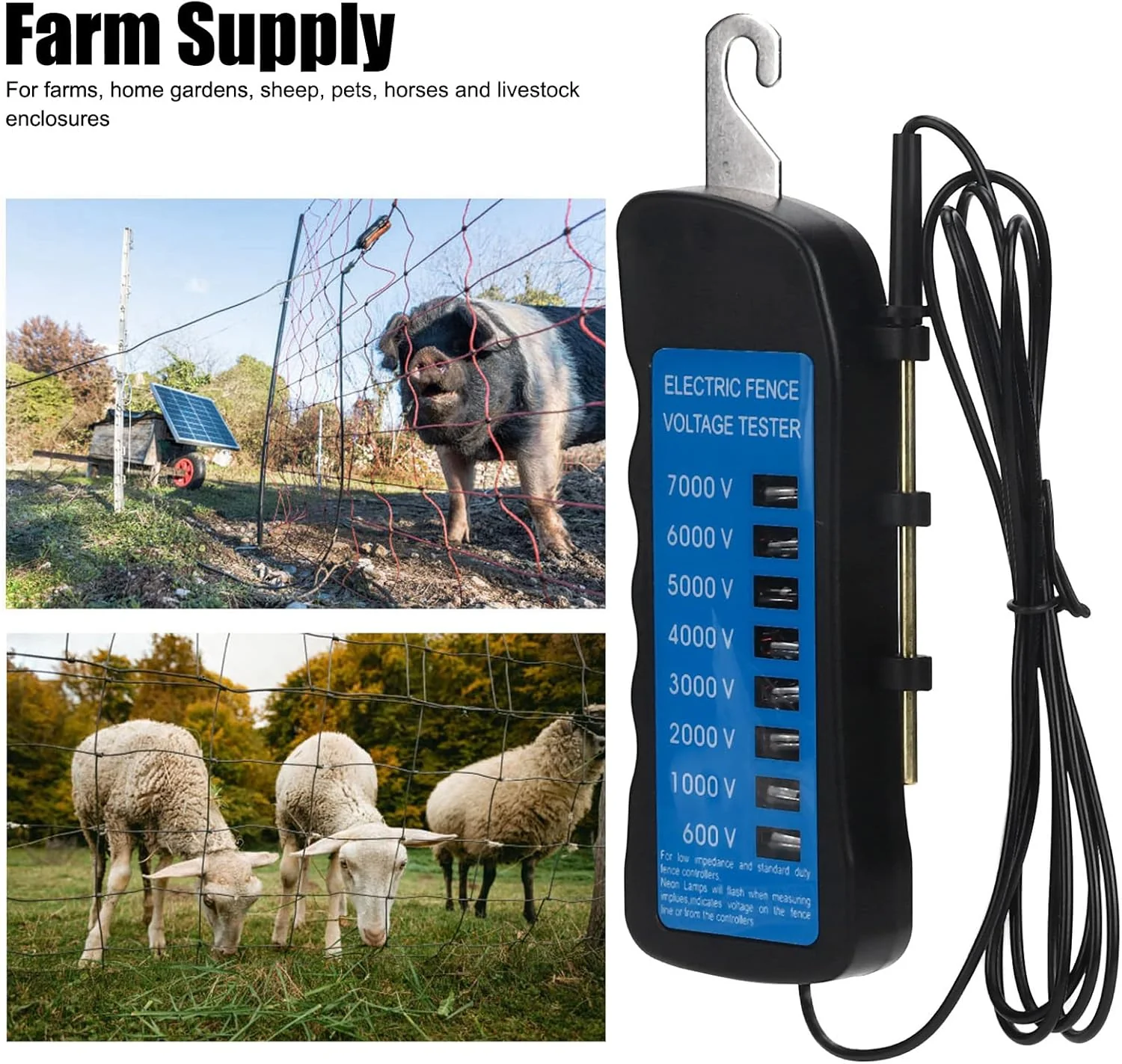 TOPINCN Electrical Fence Voltage Tester Electric Fence Fault Finder