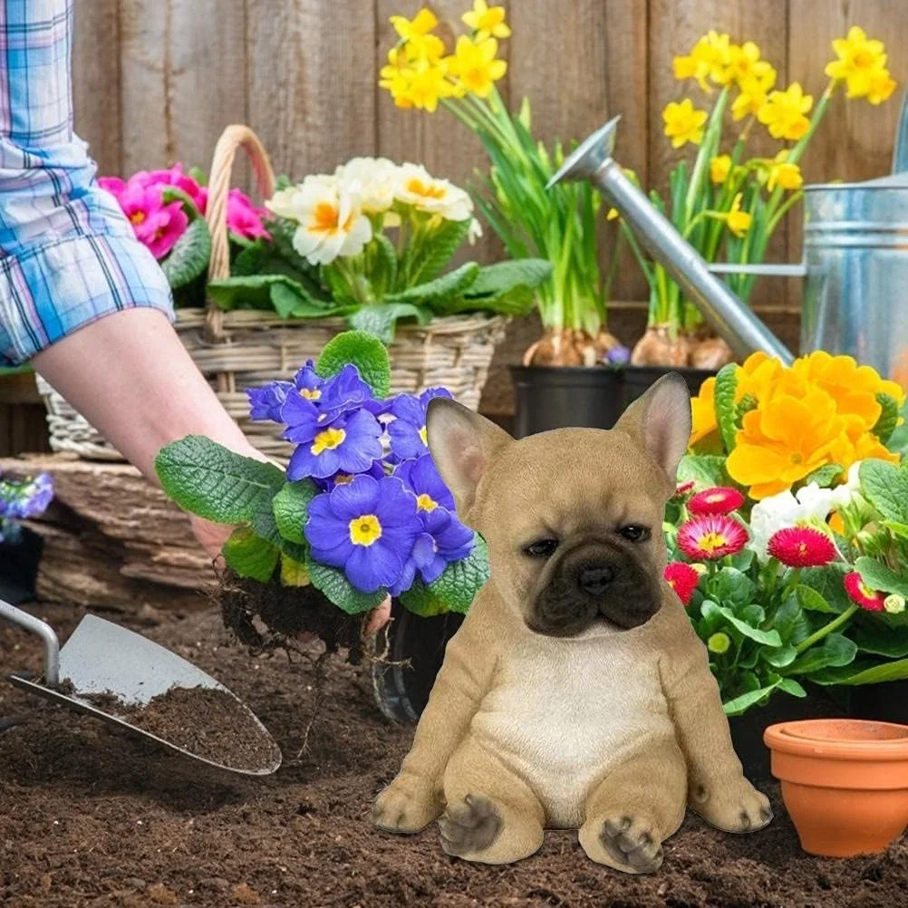TOPINCN French Bulldog Statue, Garden Dog Figurines Outdoor