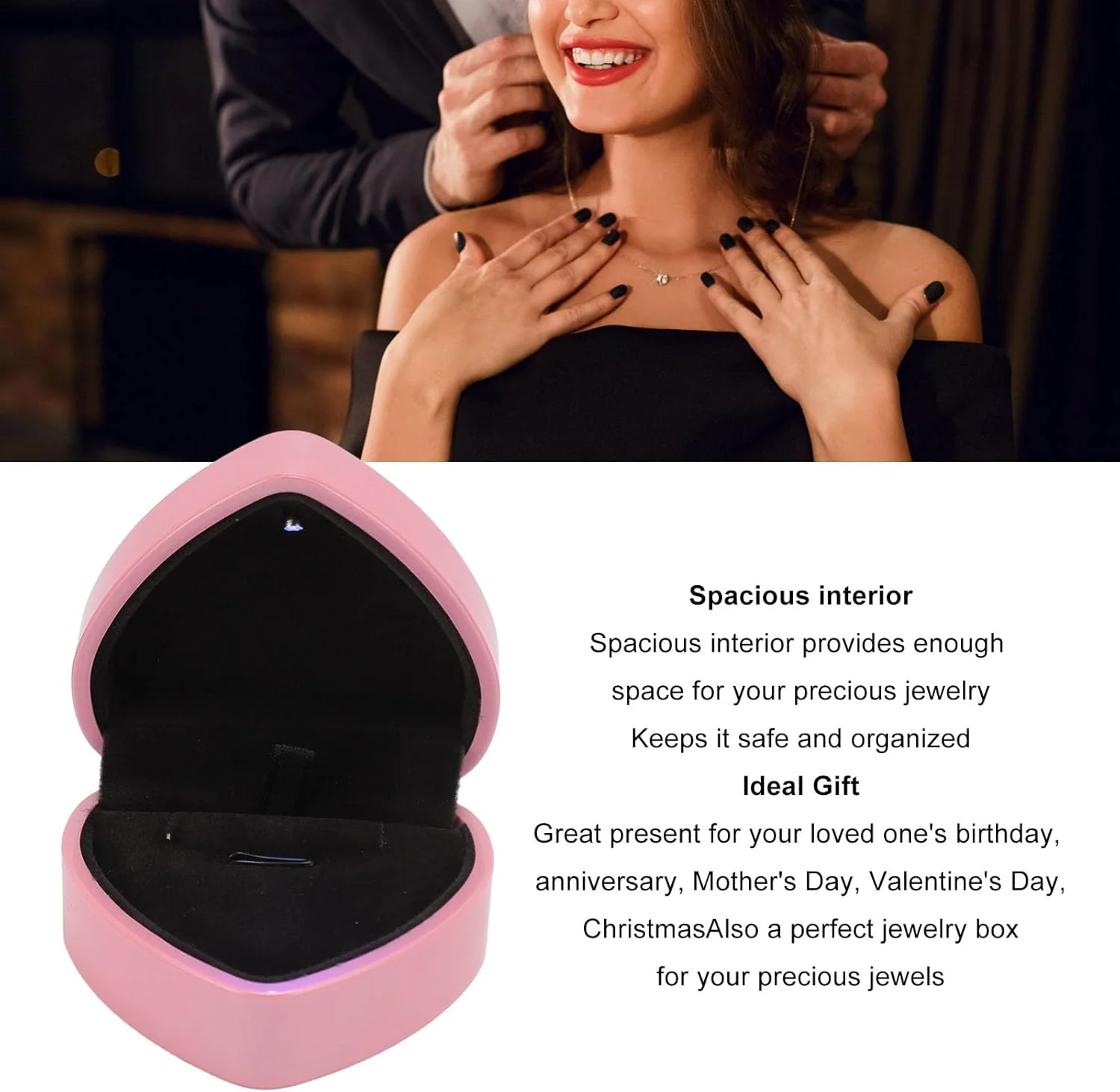 TOPINCN Heart Shaped Necklace Box with LED Lights