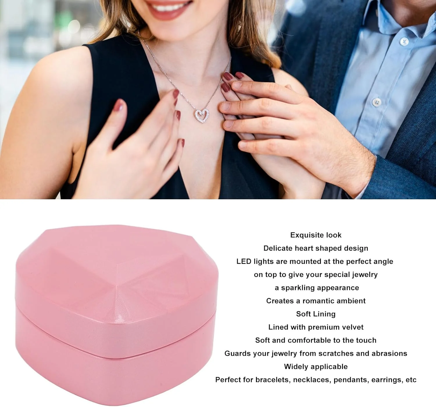 TOPINCN Heart Shaped Necklace Box with LED Lights