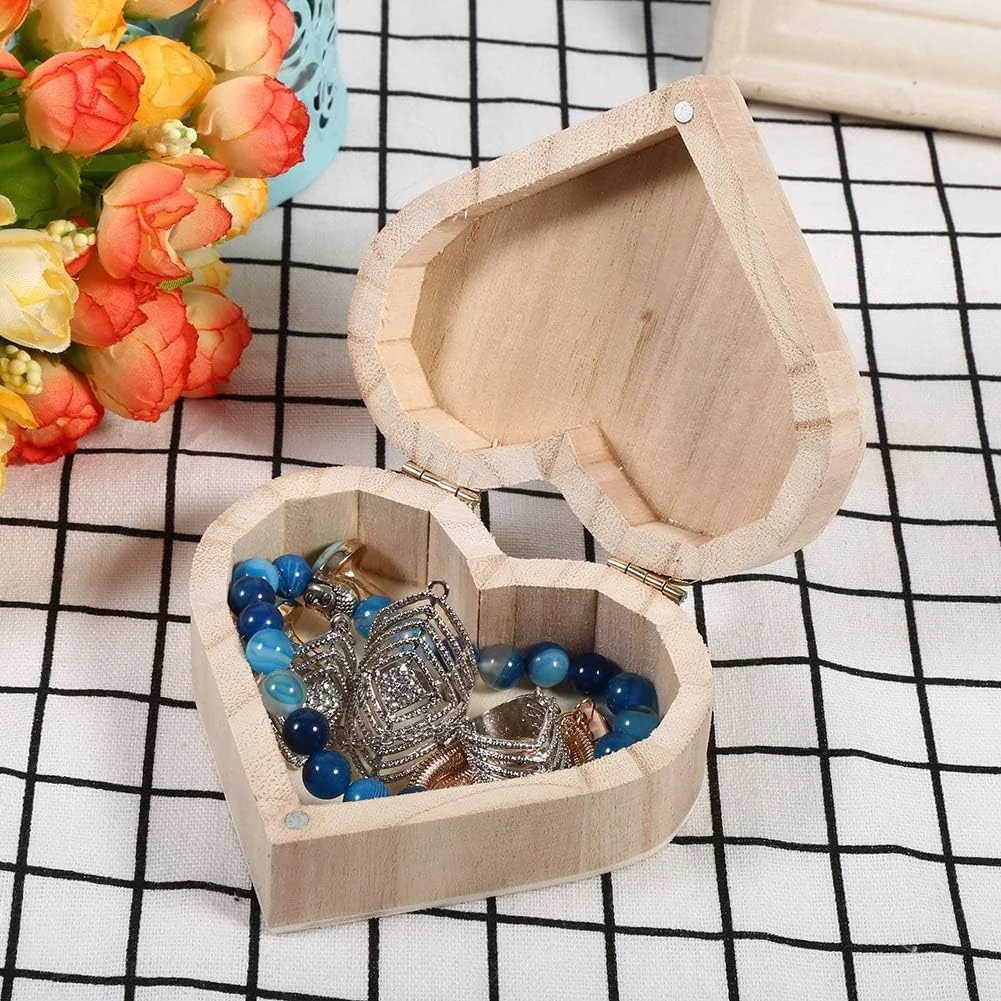 TOPINCN Heart shaped Wooden Box, Jewelry Storage Box