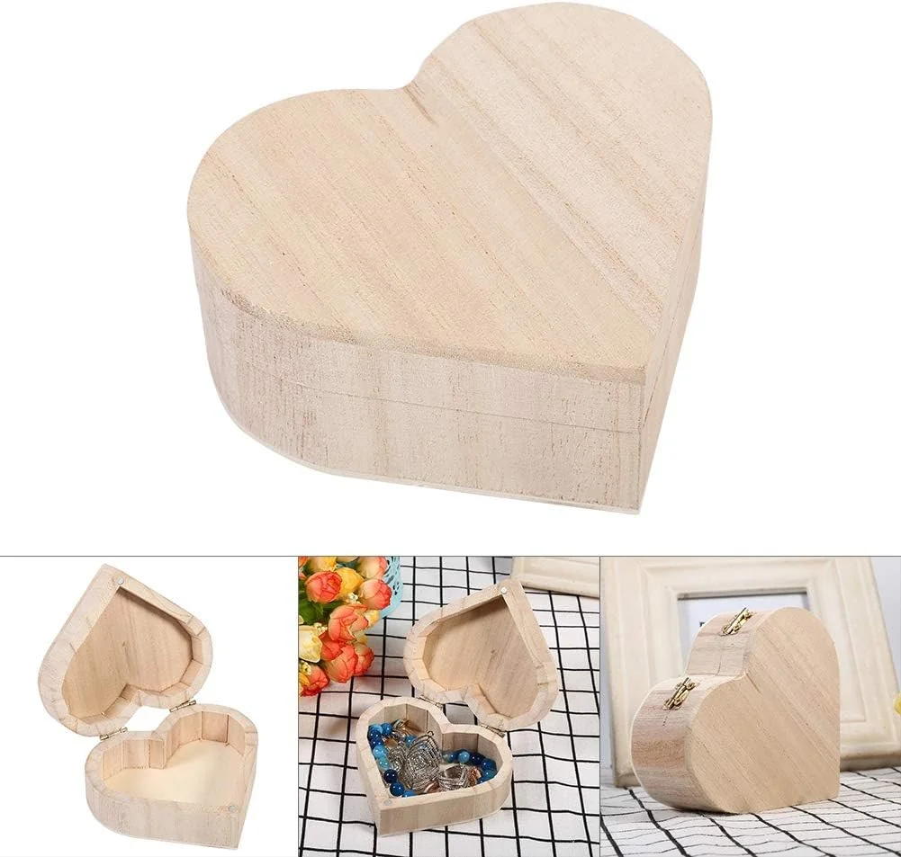 TOPINCN Heart shaped Wooden Box, Jewelry Storage Box