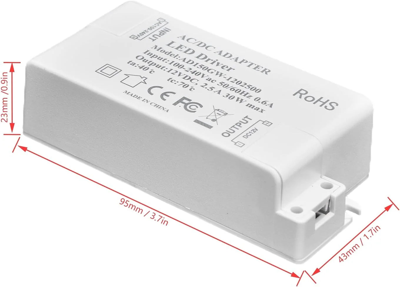 TOPINCN LED Driver,30W DC 12V 2.5A LED Driver Constant