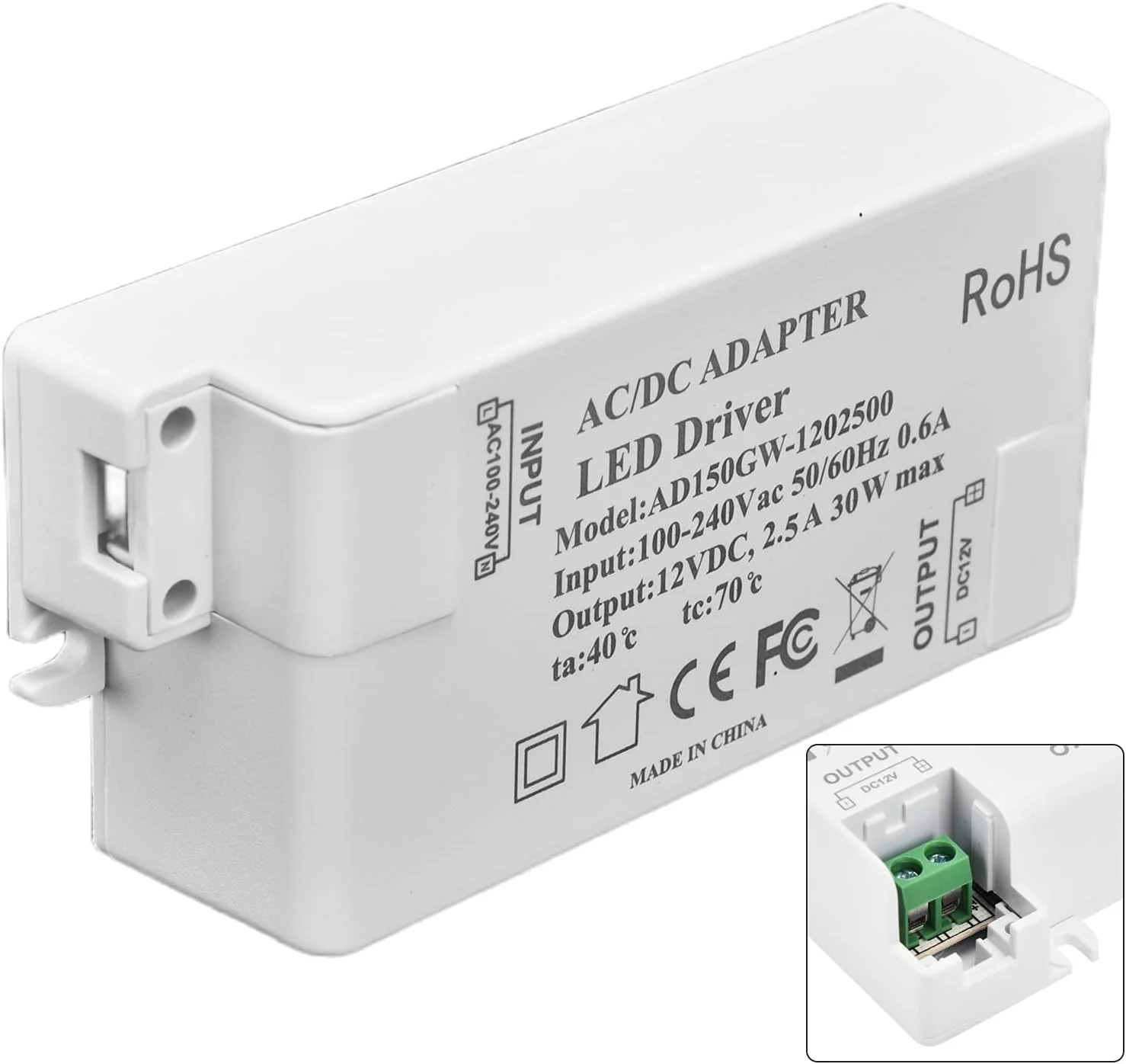 TOPINCN LED Driver,30W DC 12V 2.5A LED Driver Constant