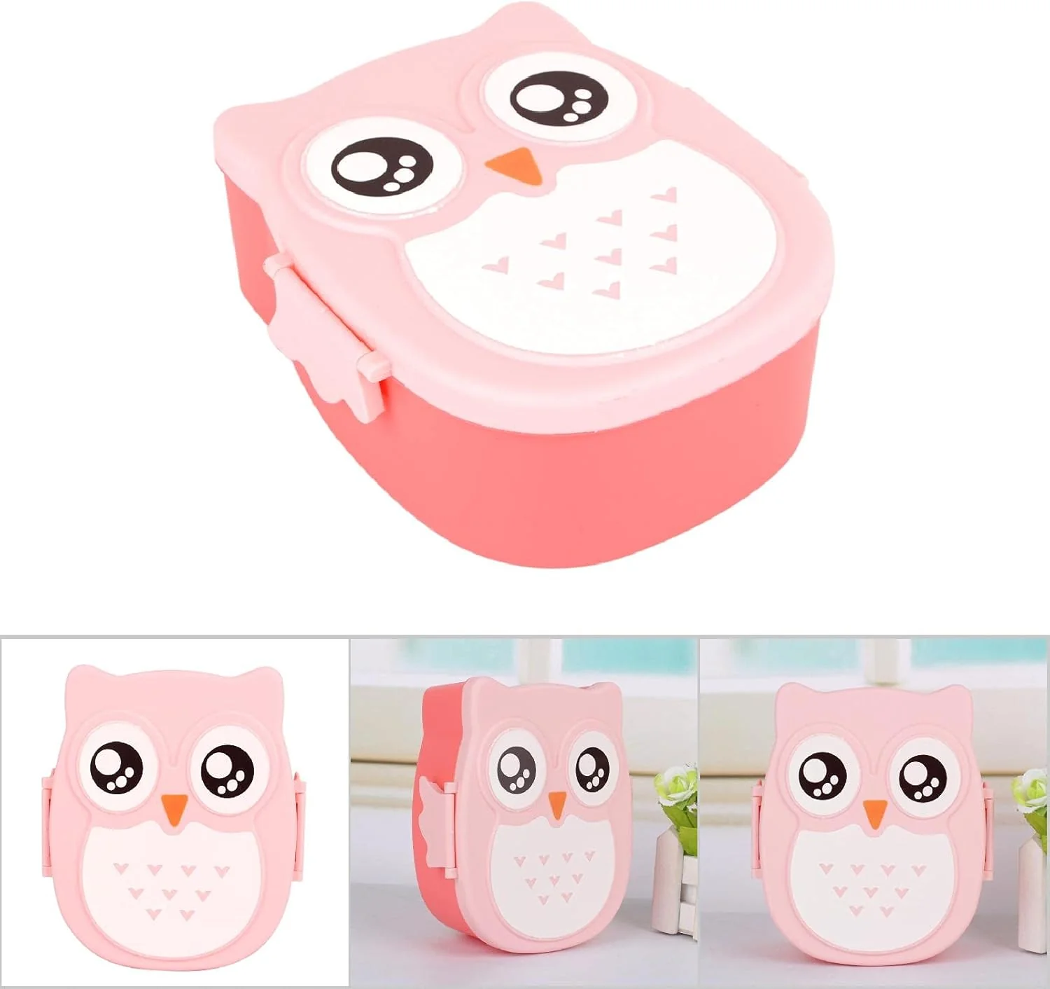 TOPINCN Lunch Box, Plastic Portable Cartoon Owl Lunch