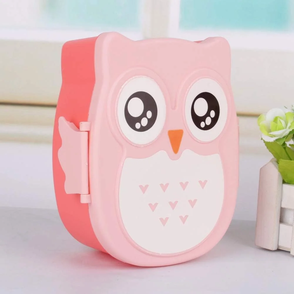 TOPINCN Lunch Box, Plastic Portable Cartoon Owl Lunch
