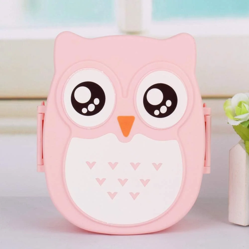 TOPINCN Lunch Box, Plastic Portable Cartoon Owl Lunch