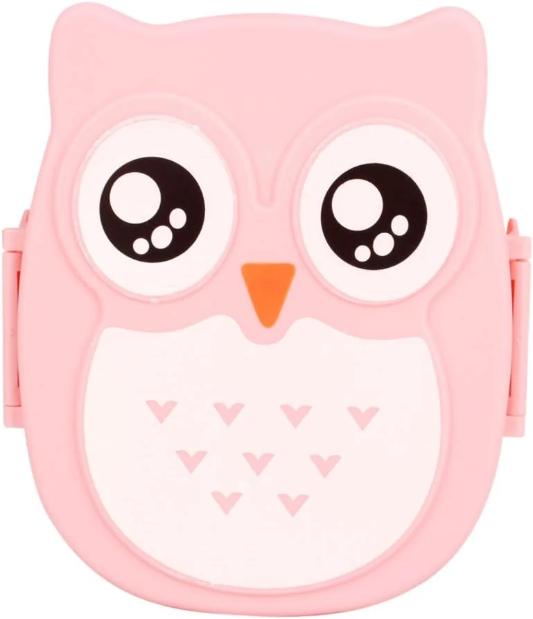 TOPINCN Lunch Box, Plastic Portable Cartoon Owl Lunch