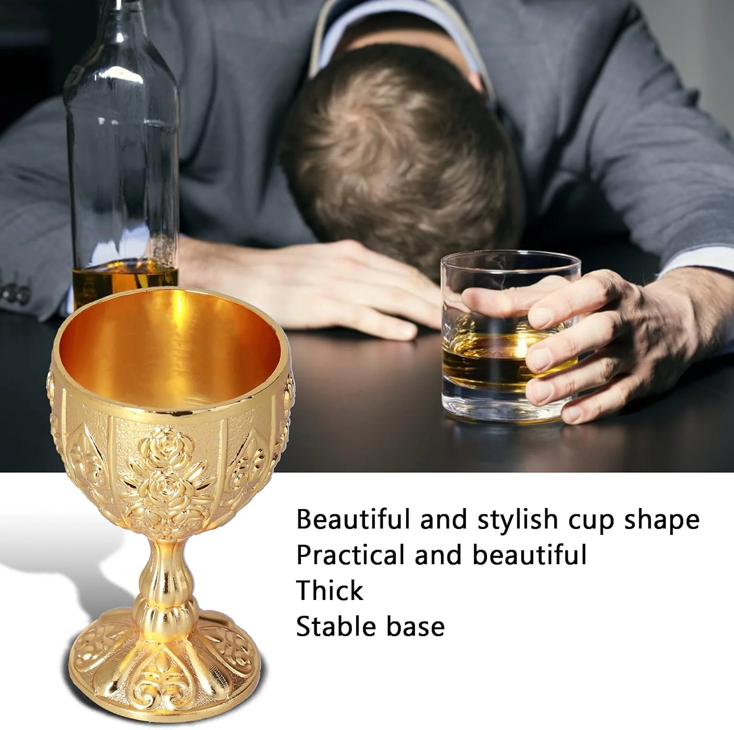 TOPINCN Mini Gold Goblet 8Pcs Vintage Metal Glasses