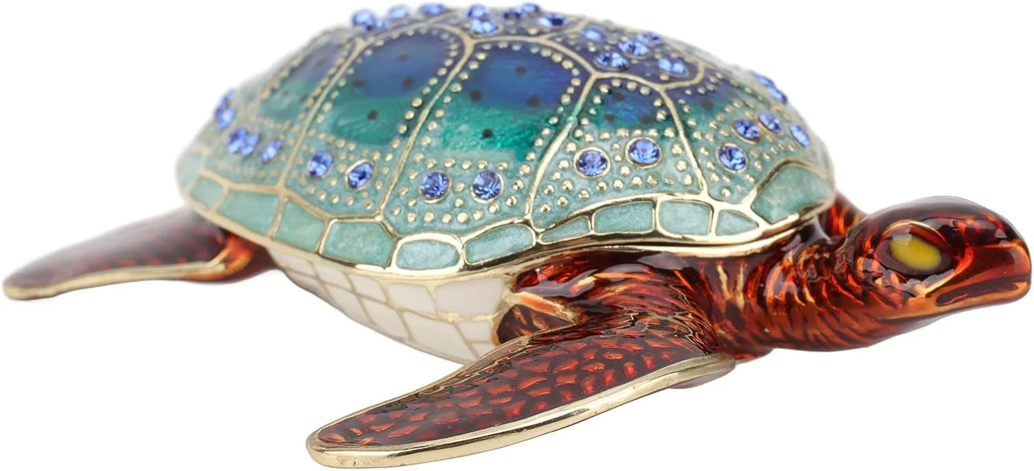 TOPINCN Rhinestone Turtles Jewelry Box Decor Gifts Storage