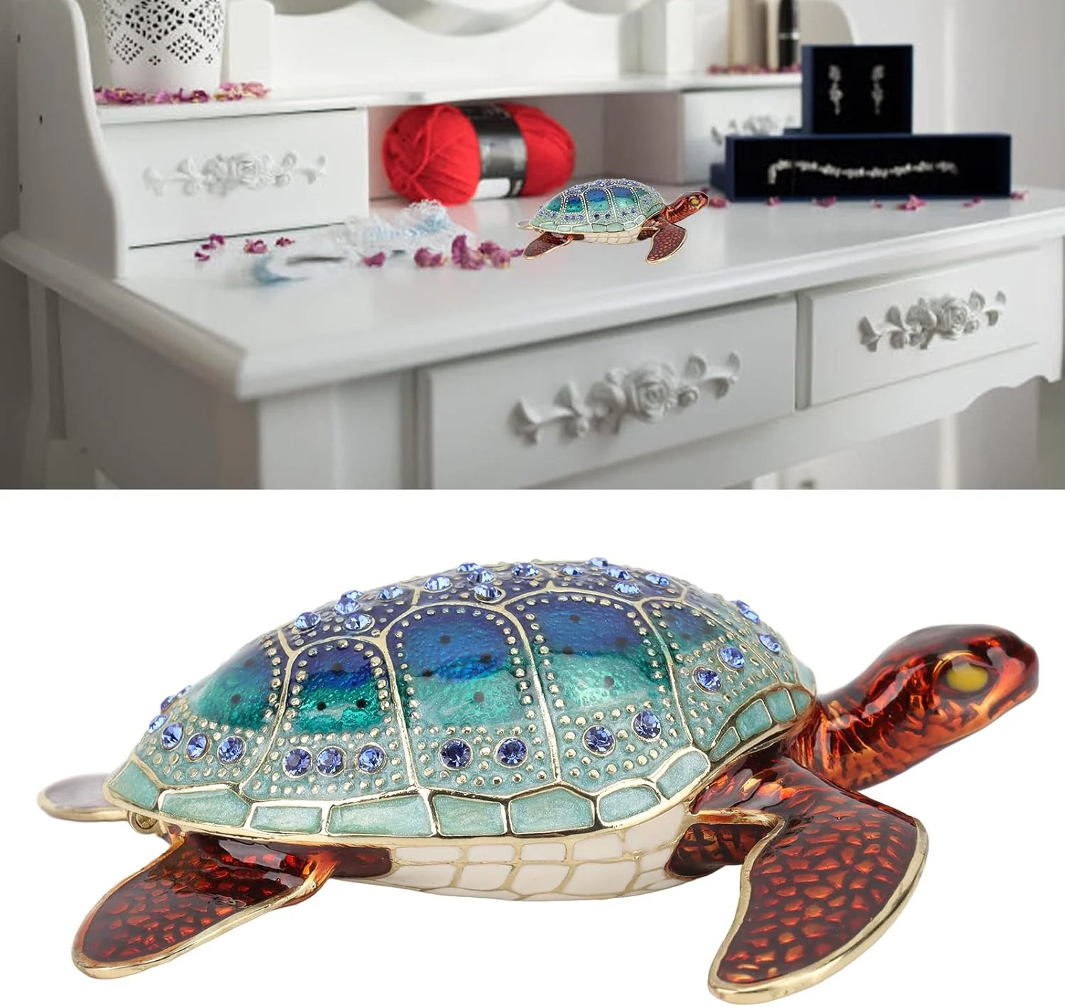 TOPINCN Rhinestone Turtles Jewelry Box Decor Gifts Storage