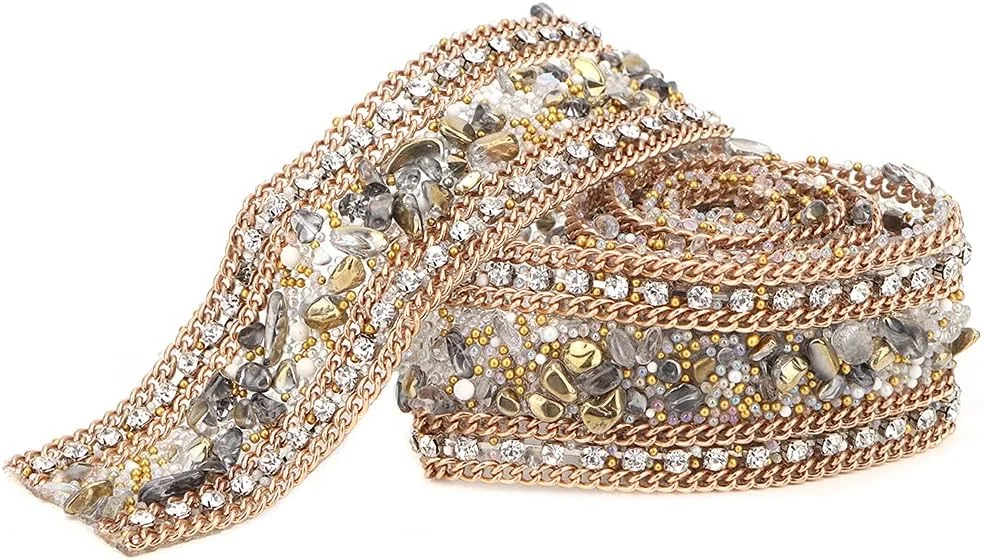 TOPINCN Rhinestones Ribbon, Crystal Chain Trim Ribbon DIY