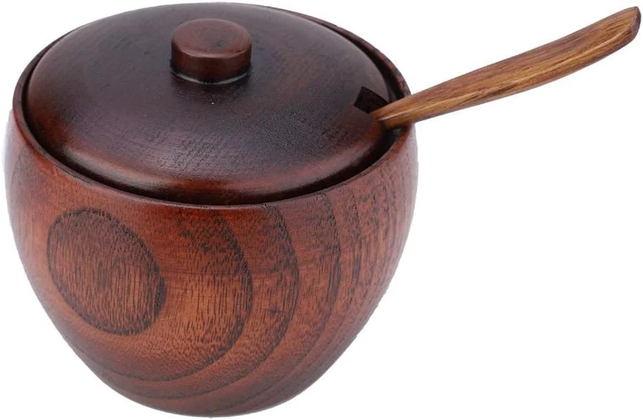 TOPINCN Solid Wood Jar Sugar Bowl Salt Seasoning