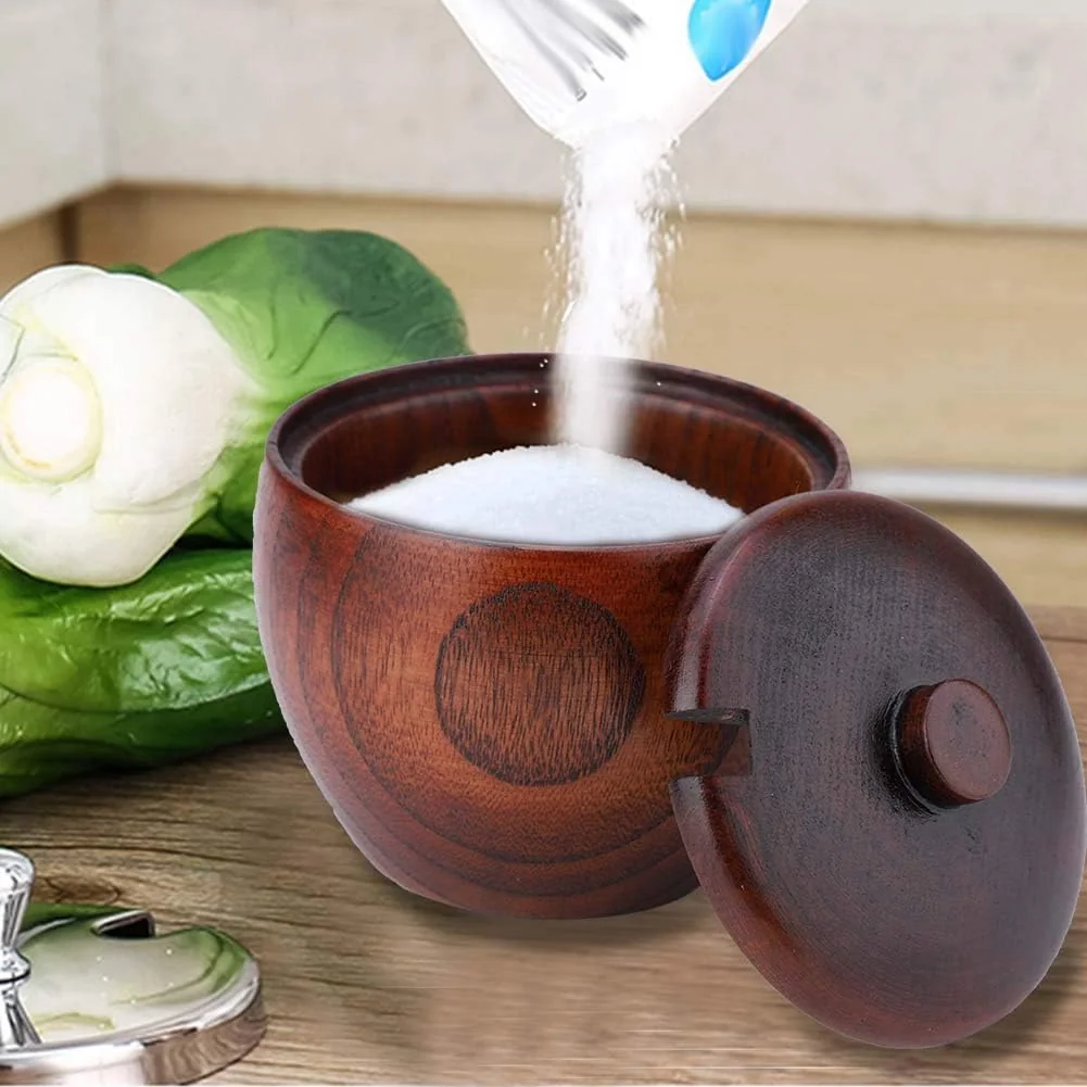 TOPINCN Solid Wood Jar Sugar Bowl Salt Seasoning