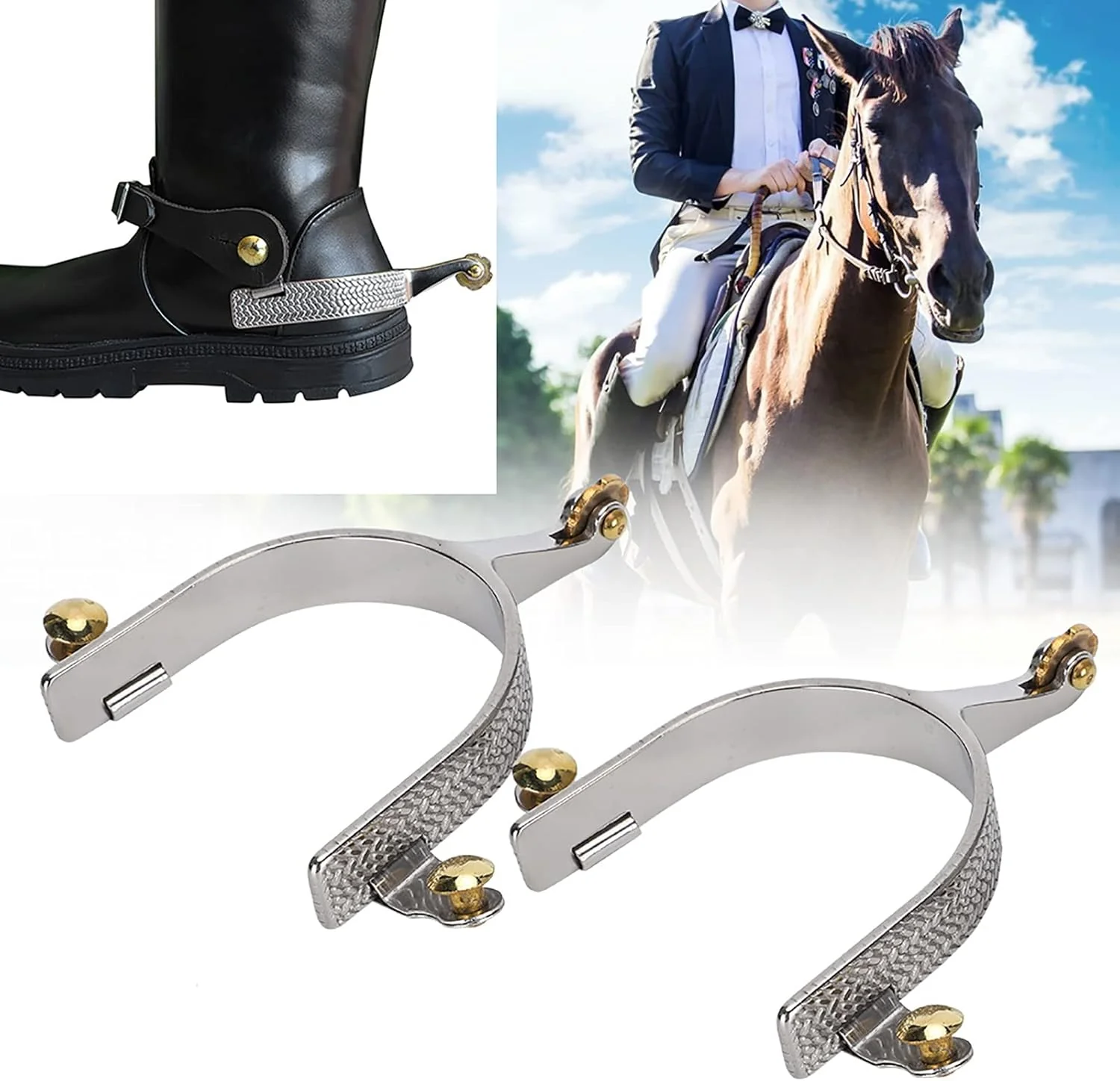 TOPINCN Spurs Stainless Steel Spurs Riding Horse Roping