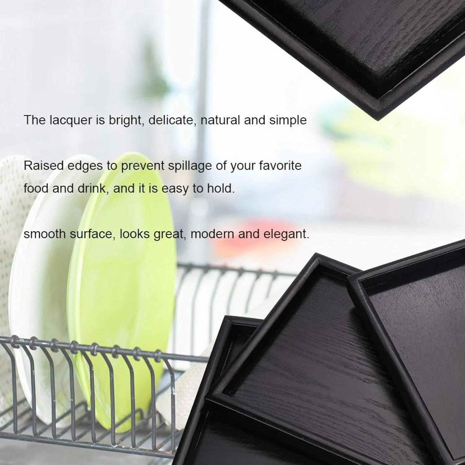 TOPINCN Tea Tray Rectangle Shape Solid Wood Versatile