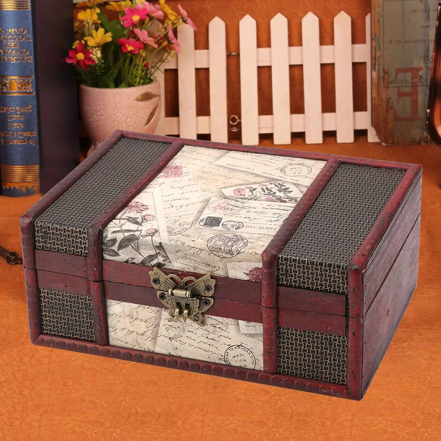 TOPINCN Vintage Wooden Storage Box, Chinese Style Design