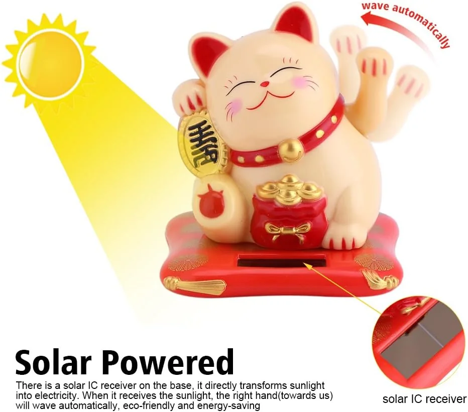 TOPINCN Waving Cat, Solar Luck Cat Cute Wealth
