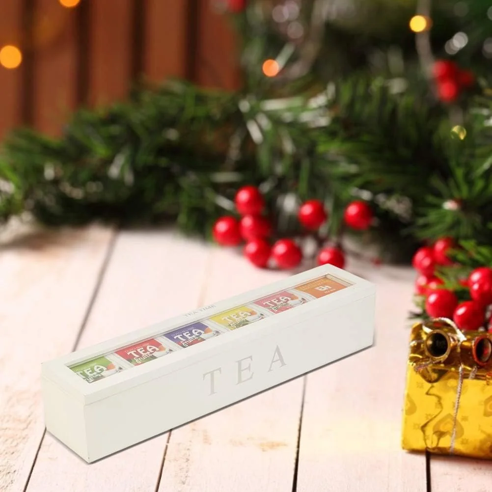 TOPINCN Wooden Tea Storage Box, 5 Slots, High