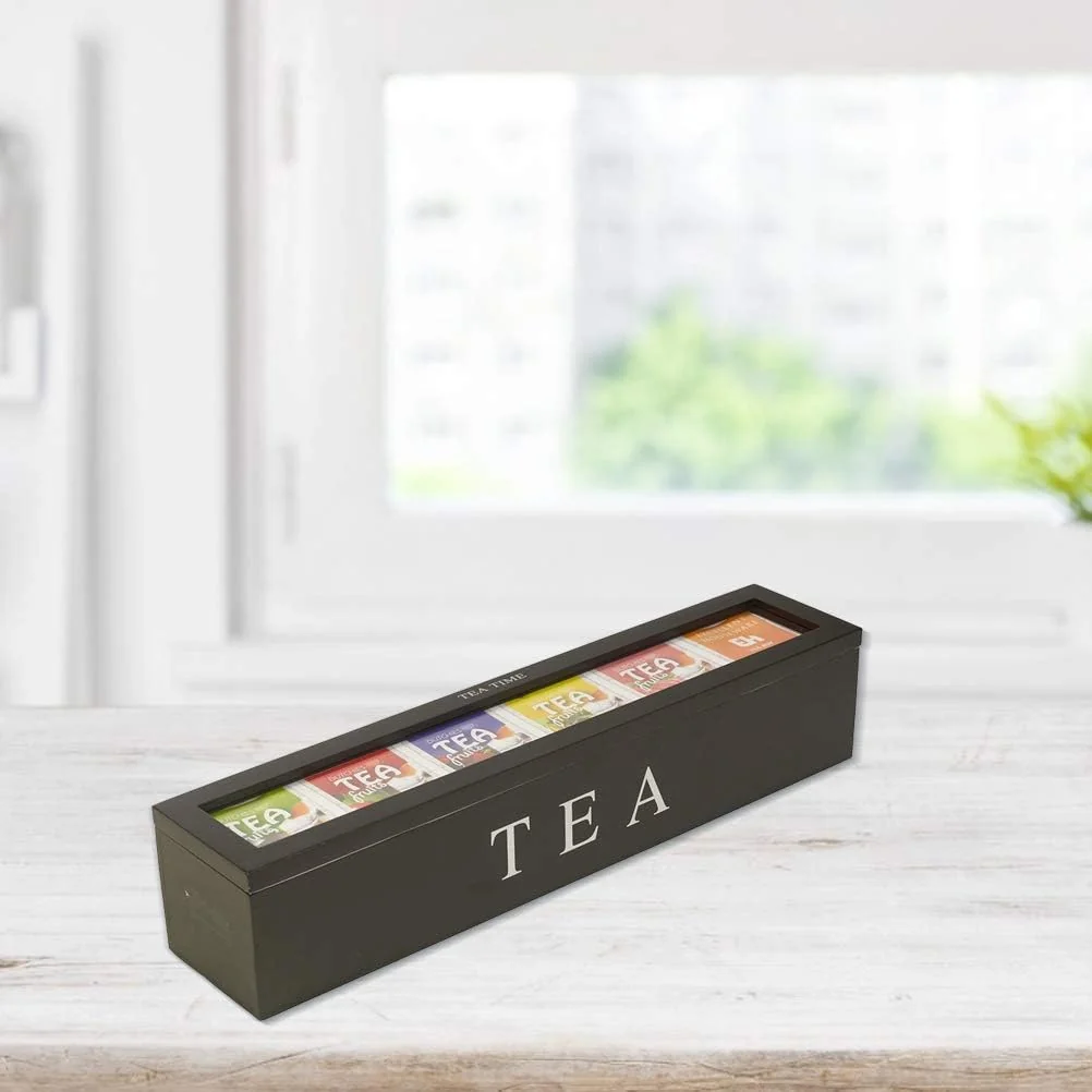 TOPINCN Wooden Tea Storage Box with 5 Slots